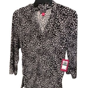 Vince Camuto Leopard Print Split V-Neck Top NWT